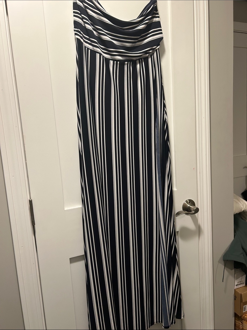 Banana Republic Navy and White Vertical Stripe Maxi Dress